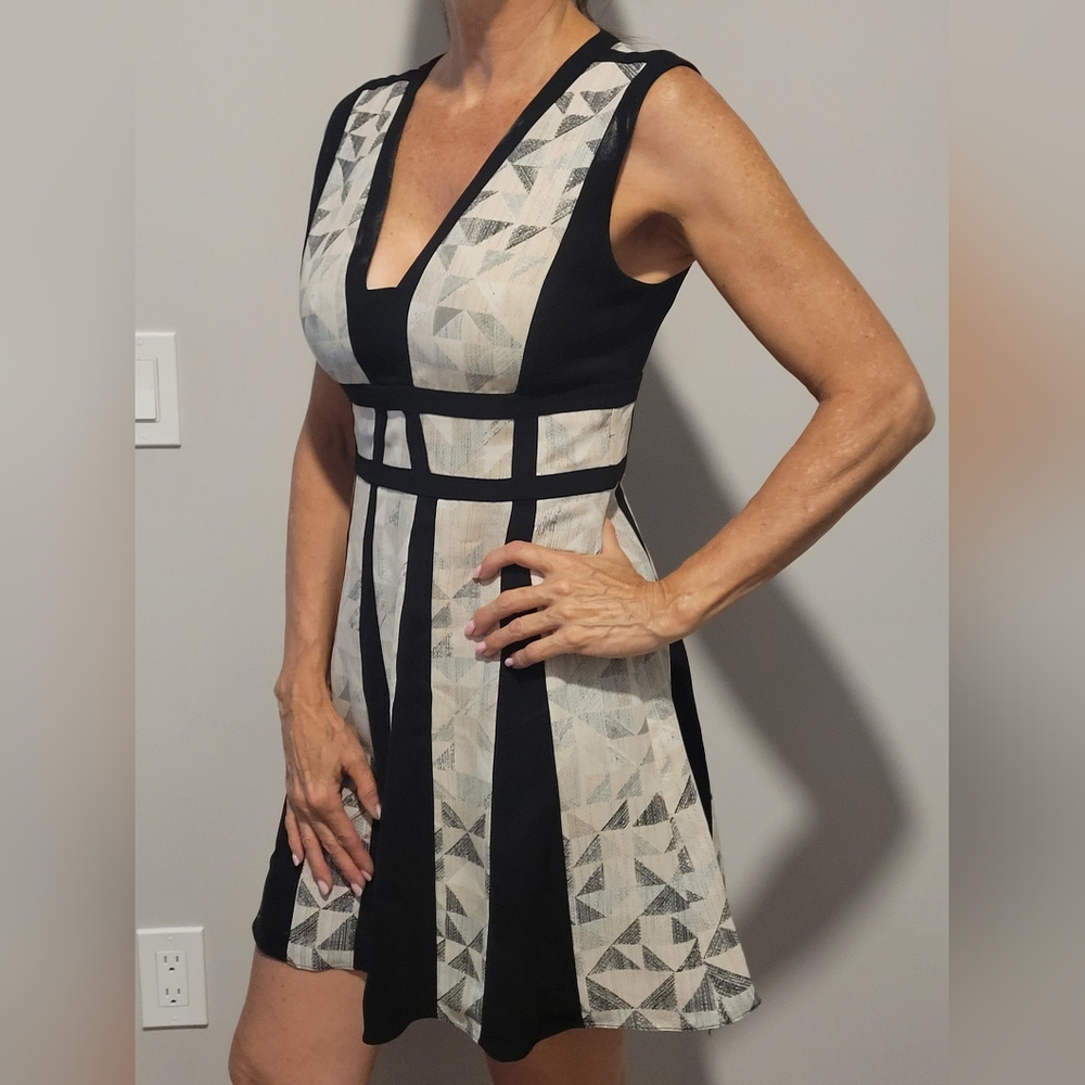 BCBGMaxzaria sleeveless, v-neck, mid length fully lined dress